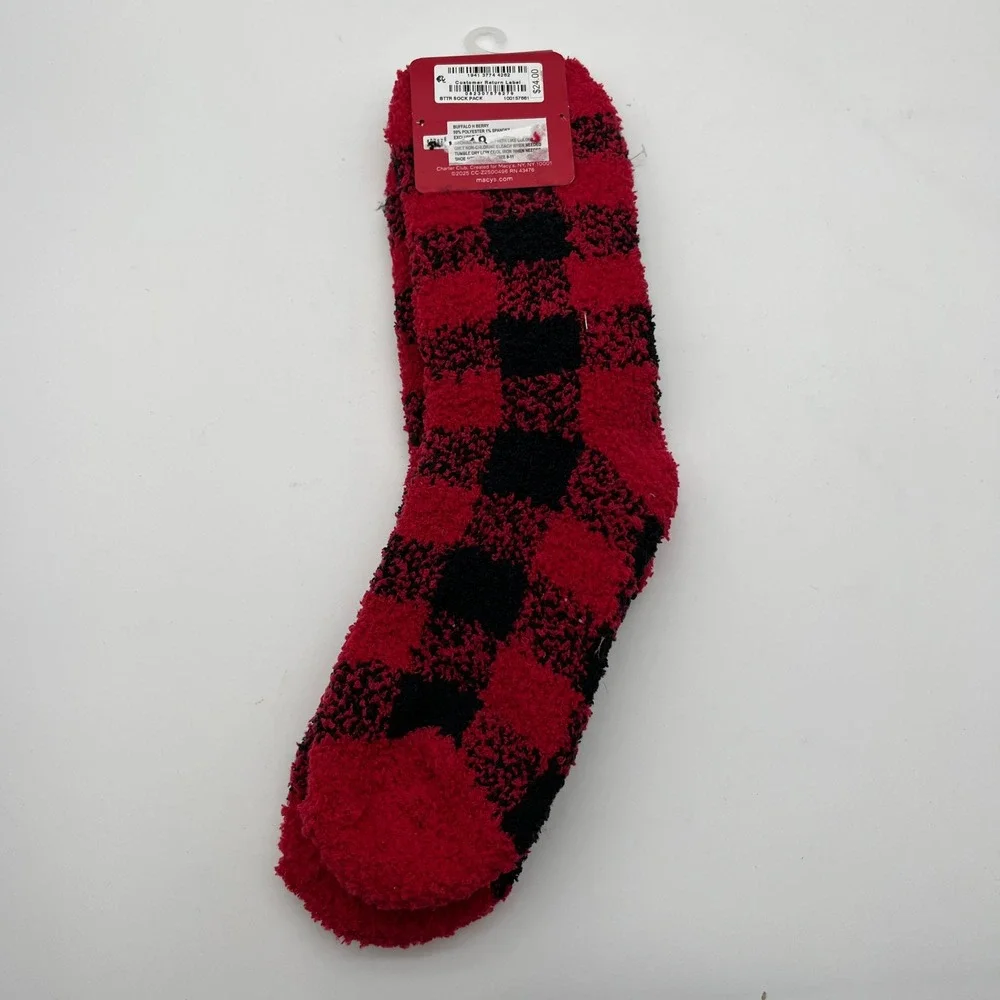 Charter Club Butter Socks Womens 9-11 Red Black Buffalo H Berry Plaid Fuzzy Cozy